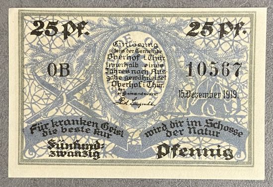 Нодгельд 25 пфеннигов 1919 год. Оберхоф. Веймарская республика