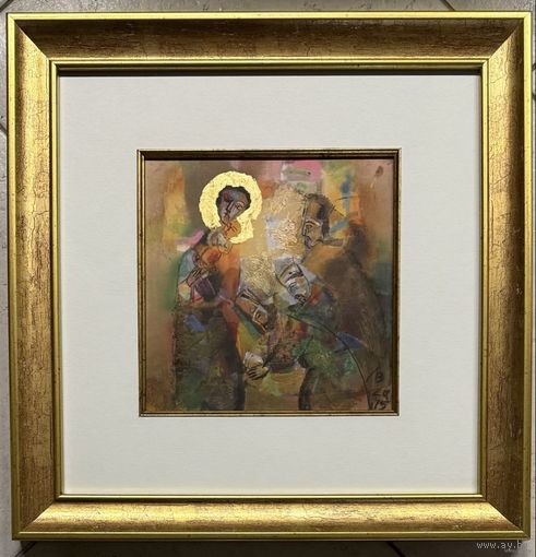 Литвинова З.В. Заслуженный художник. "Коляды". Бумага, авторская техника. Размер с рамой и паспарту 37,5х37,5 см.