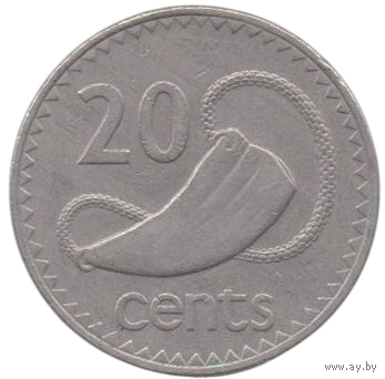 Фиджи ( Королевство Содружества Наций, Острова Фиджи ). 20 центов 1979. Табуа (зуб кашалота).