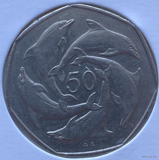 Гибралтар 50 пенсов 1997 г. Дельфины. В холдере