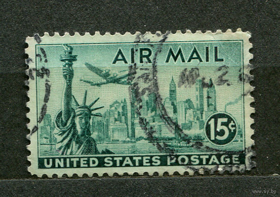 Авиапочта. Самолет над Нью-Йорком. США. 1947
