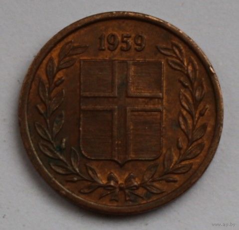 Исландия 1 эйре 1959 год, XF