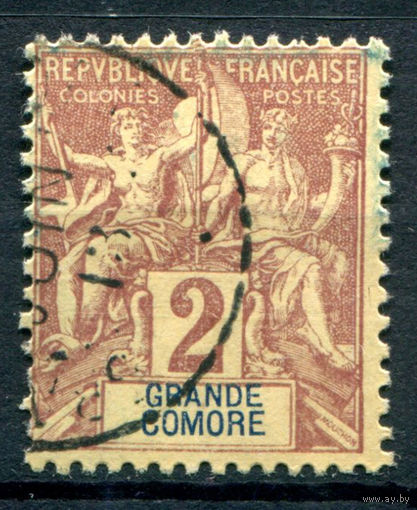 Французские колонии - Гранд-Комор - 1897г. - аллегория, 2 с - 1 марка - гашёная [Mi 2]. #4-W1-123-A-1