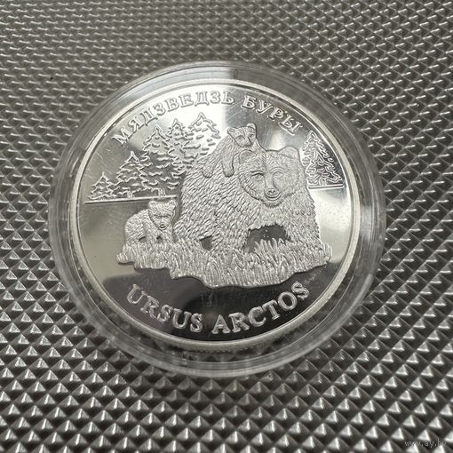 Бурый медведь. 20 рублей, серебро, 2002