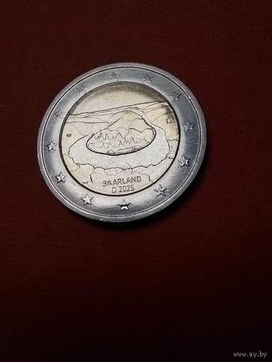 2 евро 2025 Германия. Юбилейные. Федеральные земли Германии - Саар, Сааршляйфе. С рубля. (07)