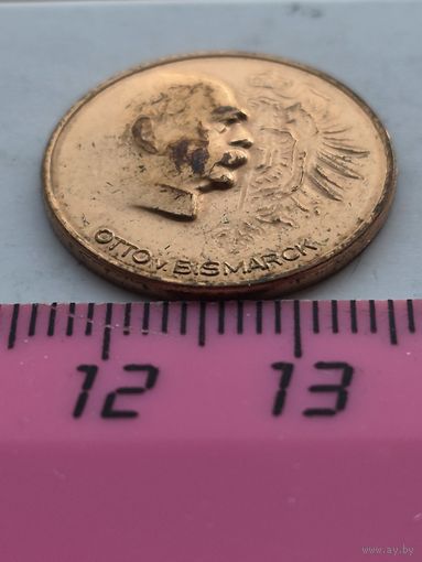 Памятная медаль (жетон) ФРГ Otto v. Bismarck. Медь. Чеканка. Вес 3,67 грамма. Диаметр  20,0 мм. Медаль не чищена. 45257