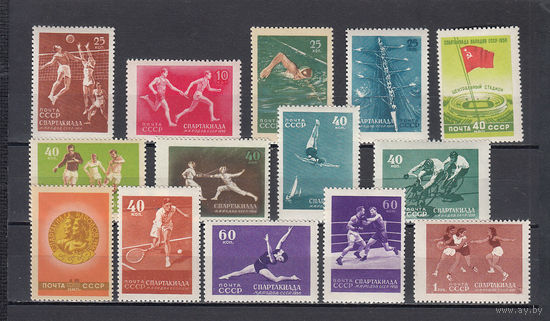 Спорт. Спартакиада народов СССР. СССР. 1956. 14 марок. Зверев N 1828-1841 (40,0 д)