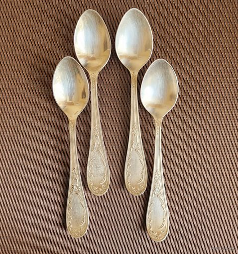 Ложки чайные старое "Пламя", мельхиор Кольчугино, 4 шт. одним лотом.