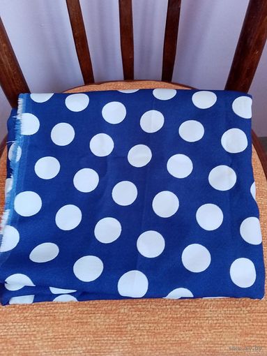 Ткань шир 1,38 х 2,2 м синяя в белый крупный горох СССР