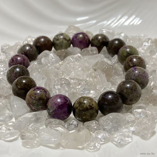 Браслет из атлантисита (стихтит в змеевике / серпентине) 12 мм. Бусины натурального камня! В единственном экземпляре!