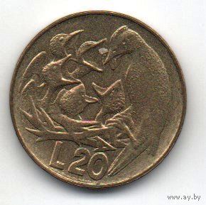 РЕСПУБЛИКА САН МАРИНО 20 ЛИР 1975. ЛЮБОВЬ У ЖИВОТНЫХ. ФАУНА. ДЯТЕЛ С ПТЕНЦАМИ