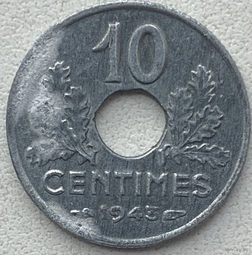 Франция 10 сантимов 1943 г. Старый тип. Диаметр 21мм