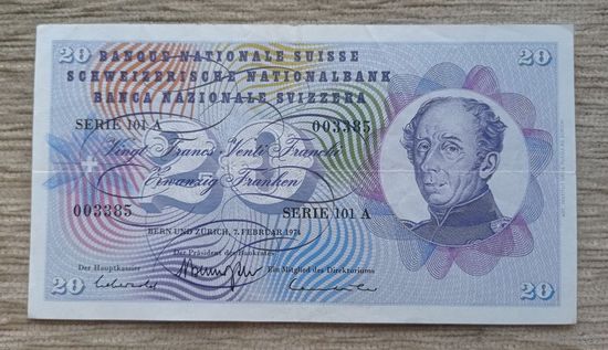 Werty71 Швейцария 20 франков 1974 банкнота