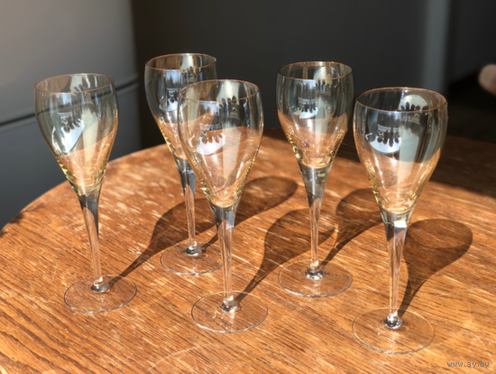 Бокалы для шампанского цветное стекло Чехия винтаж