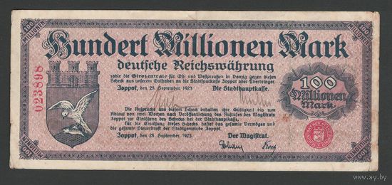 Польша Сопот 100000000 марок 1923 года. Состояние XF