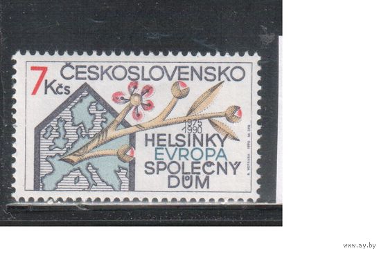 Чехословакия-1990,(Мих.3053)  **  , Европа, Карта (одиночка)