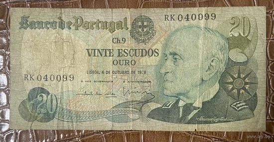 Банкнота. Португалия. 20 эскудо 1978 год. Адмирал Гаго Коутиньо