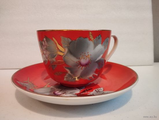 Чашка с блюдцем (чайная пара 500 мл) Мальва. Барановка, СССР