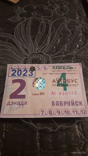 Проездной/ БОБРУЙСК/2023 год