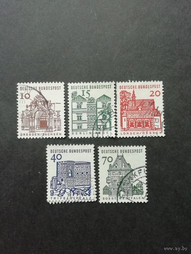 ФРГ 1965 Пять марок "Стандарт. Архитектура" (гашеные без клея) Мi. 454-457,460 каталог 1.70 евро