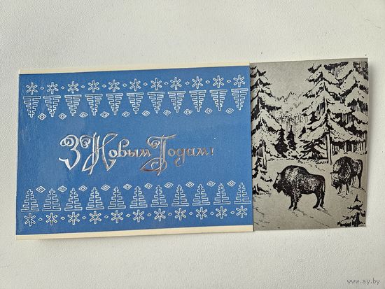 Открытка БССР белорусская З новым годом зубр 70-е чистая