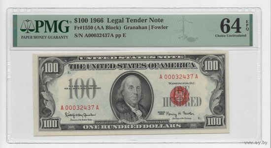 100 долларов США 1966 UNC
