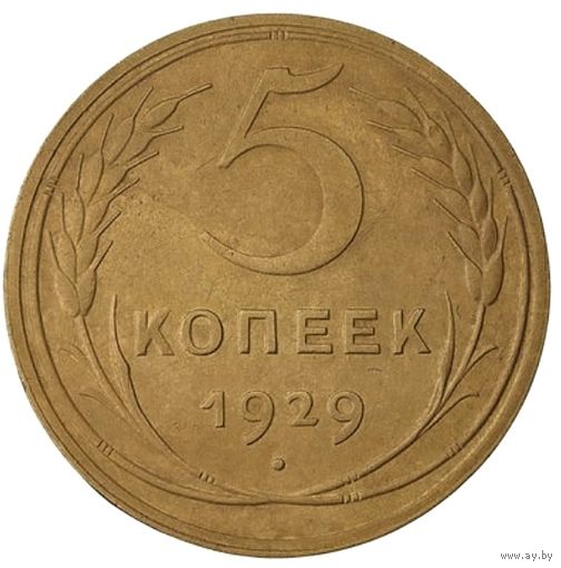 5 копеек1929. СССР. Слаб ннр. AU det. Номер LU 5122.