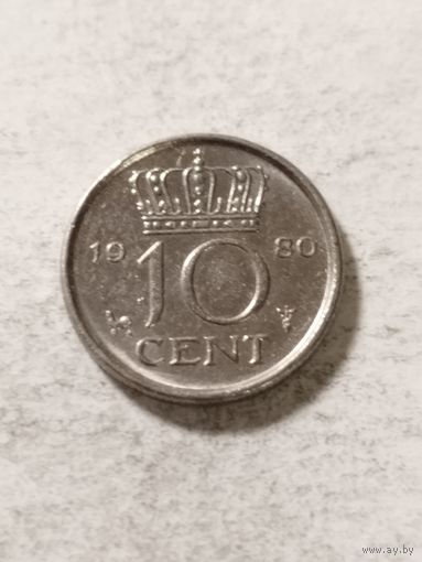 Нидерланды 10 центов 1980