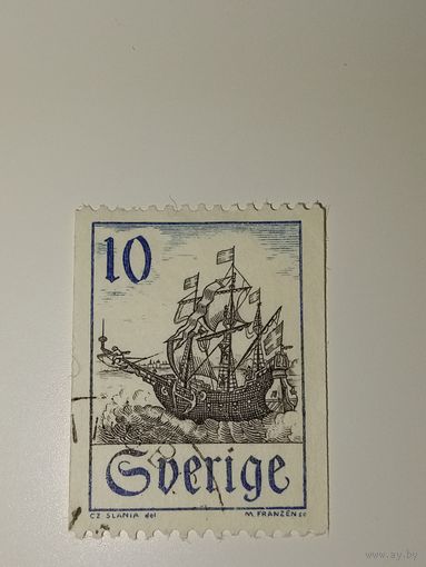 Марка Швеция 1967 год торговое судно в Эресунне, 1661 год.
