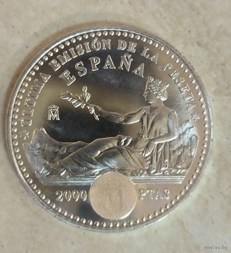 С рубля без мц! 2000 песет 2001 Испания - Последняя Песета серебро ярчайшая!