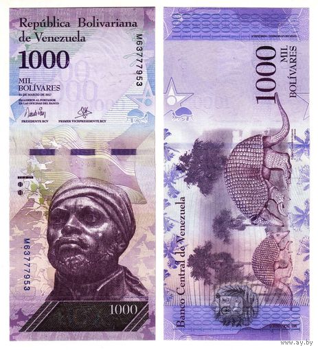 Венесуэла 1000 боливаров образца 2017 года UNC p95b серия М