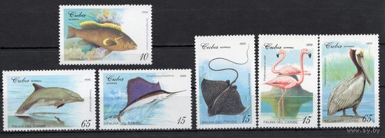 Куба 1994. Фауна моря. Рыбы, птицы 6 марок  (3781)