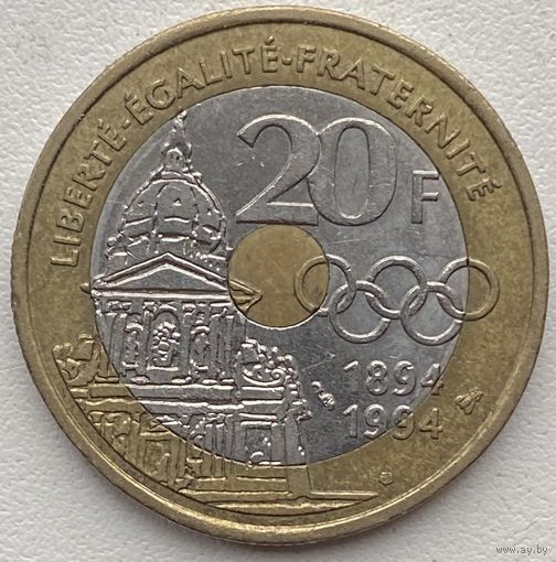 Франция 20 франков 1994 г. 100 лет Международному олимпийскому комитету