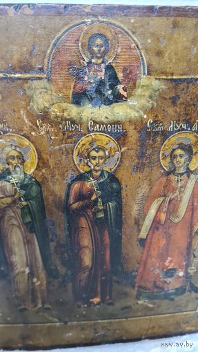 Икона  живописная 19 века Три Святителя