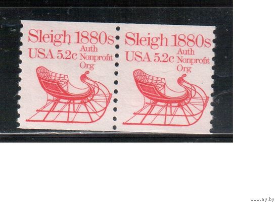 США-1983, (Мих.1614) , ** , Стандарт, Транспорт, Сани(одиночка), пара