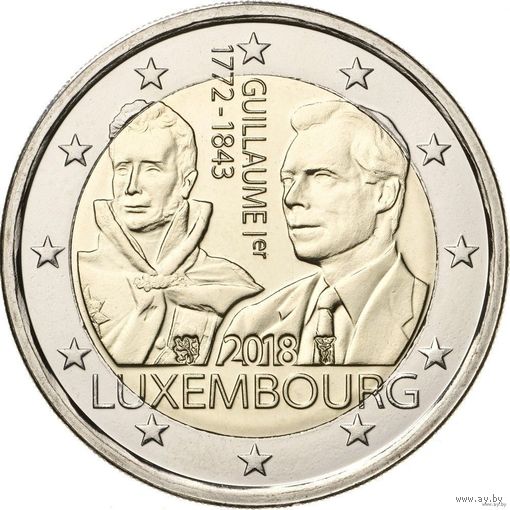 2 евро 2018 Люксембург 175 лет со дня смерти Гийома I  UNC из ролла