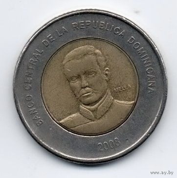 ДОМИНИКАНСКАЯ РЕСПУБЛИКА. 10 ПЕСО 2008. БИМЕТАЛЛ