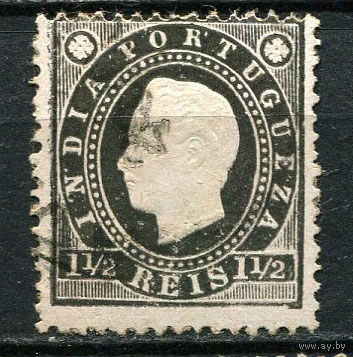 Португальские колонии - Индия - 1886 - Король Луиш I 1 1/2R - (перф. 12 1/2) - [Mi.153A] - 1 марка. Гашеная.  (Лот 78Gj)-T2P41