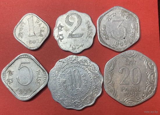 Индия, 6 монет, аллюминий