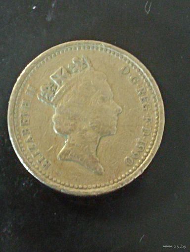 1 фунт 1990 г. Великобритания " Pleidiol wyf I'm gwlad" ( Я верен своей стране)