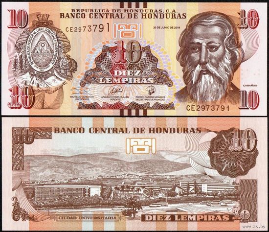 Гондурас 10 лемпира образца 2019 года UNC p99