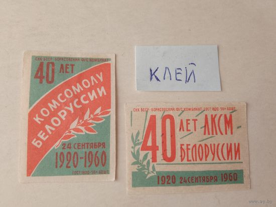 Спичечные этикетки ф.Борисов. 40 лет Белорусскому комсомолу