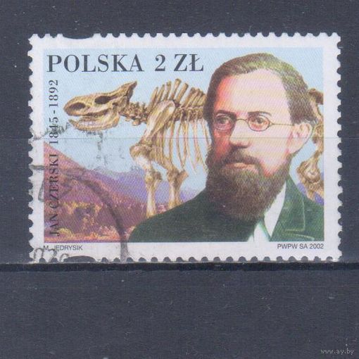 [2135] Польша 2002. Иван Черский- географ,геолог,палеонтолог.Скелет динозавра. Гашеная марка.