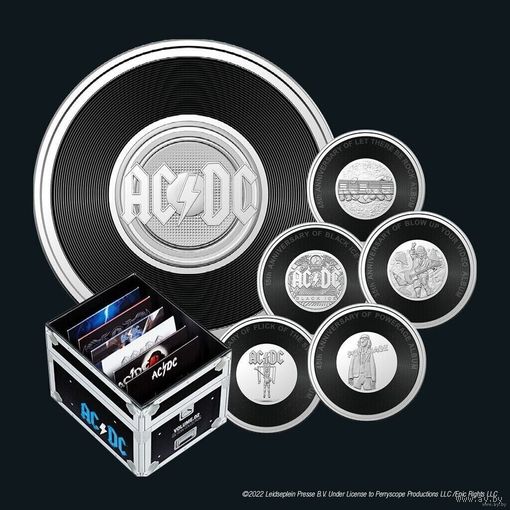 Набор из 6 памятных цветных монет AC/DC  2022–2023 гг., посвященных 45-летию ACDC VOL.2