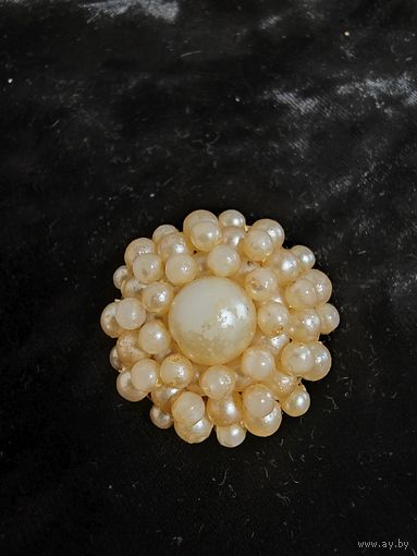 Винтажная наборная брошь Чехословакия СССР под жемчуг