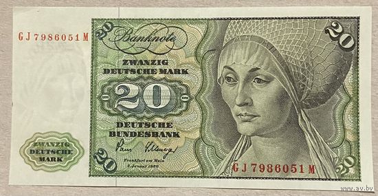 Банкнота 20 марок. 1980 год, ФРГ. Эльсбет Тухер. Скрипка, кларнет. НЕ БЫЛА В ОБОРОТЕ.