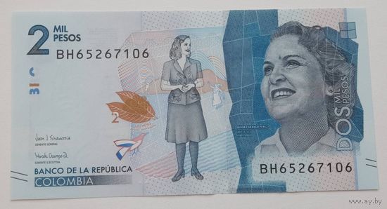 Колумбия 2000 песо 2020 года UNC