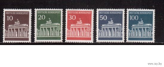 Германия(ФРГ)-1966,(Мих.506-510), ** ,  Стандарт, Бранденбургские ворота(полная серия), 2 марки с номером