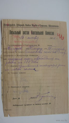 1920 г. Петроград . Контрольная комиссия