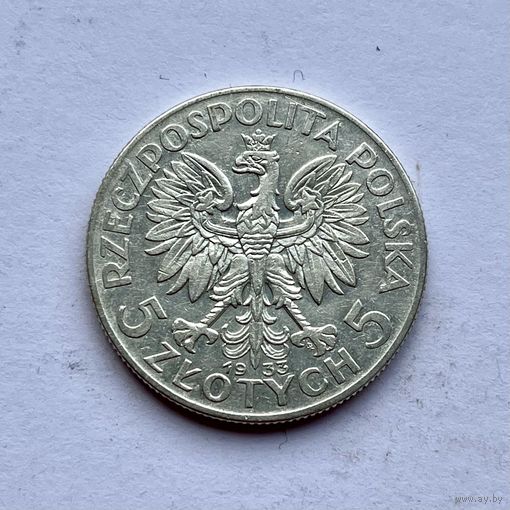 Монета СЕРЕБРО Польша 5 злотых 1933 год Ядвига ОТЛИЧНЫЕ